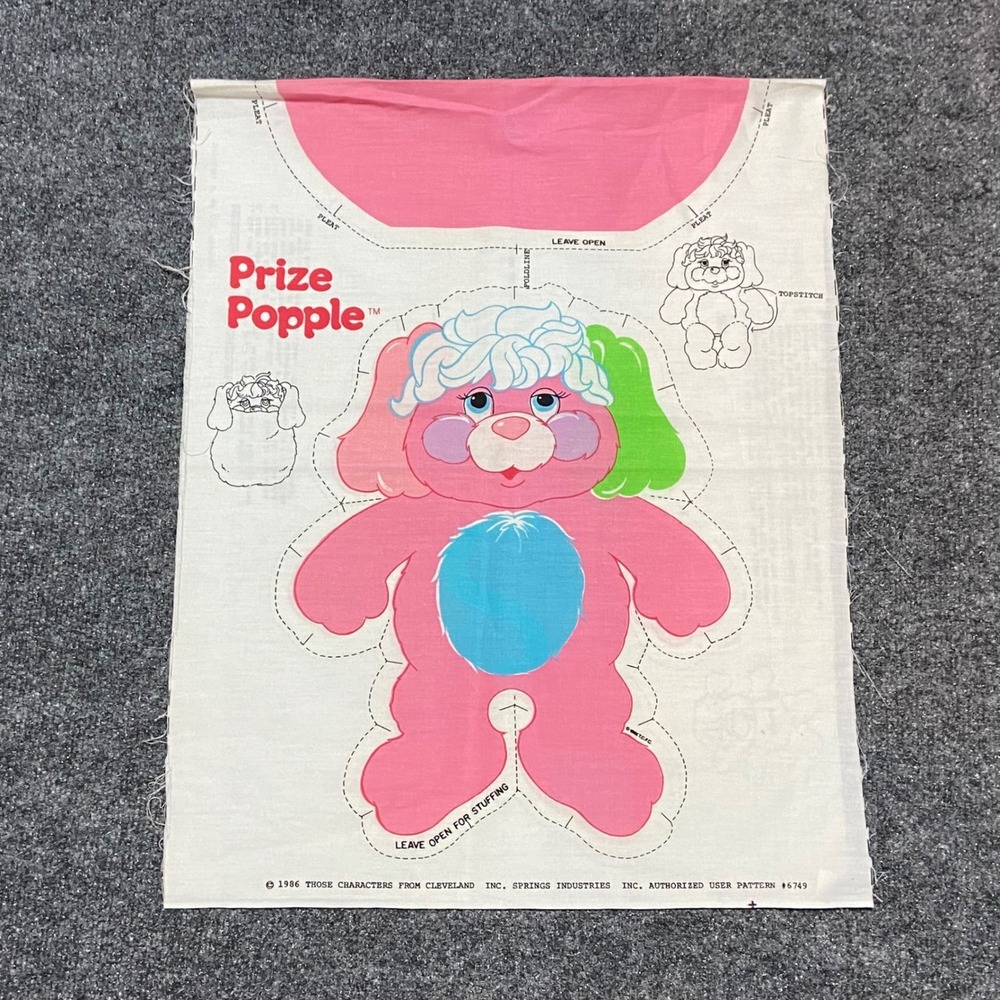 Vintage 1986 Prize Popple Cut and Sew Fabric Panel DIY Plush Pattern 6749 Pink